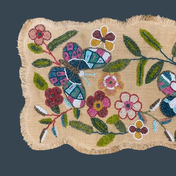 Rare Hard To Find Pier 1 Imports Beaded Butterfly Table Runner - Picture 3 of 7